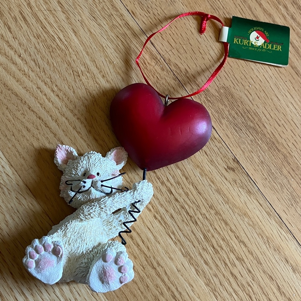 Cat with Red Heart Ornament